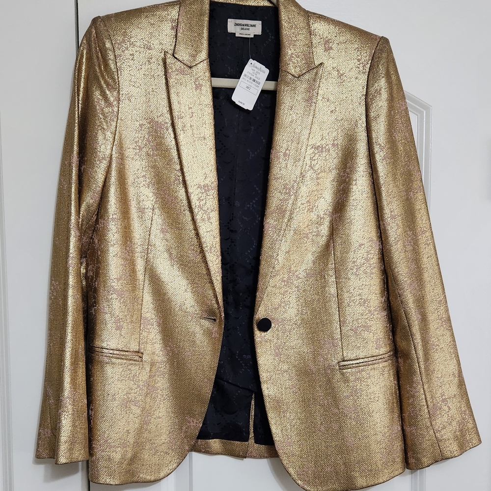 Zadig and Voltaire Gold Metallic Women's Blazer/Party Jacket - Picture 5 of 13